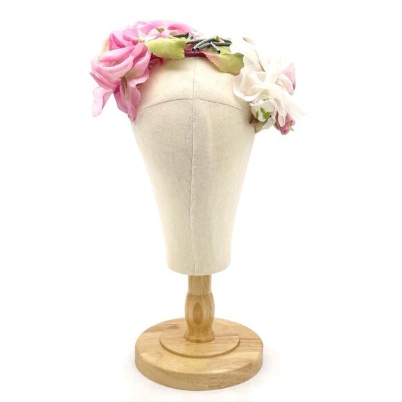 Vintage 1950s Modern Miss Pink White Floral Half Hat Headpiece Union Made USA main image 4